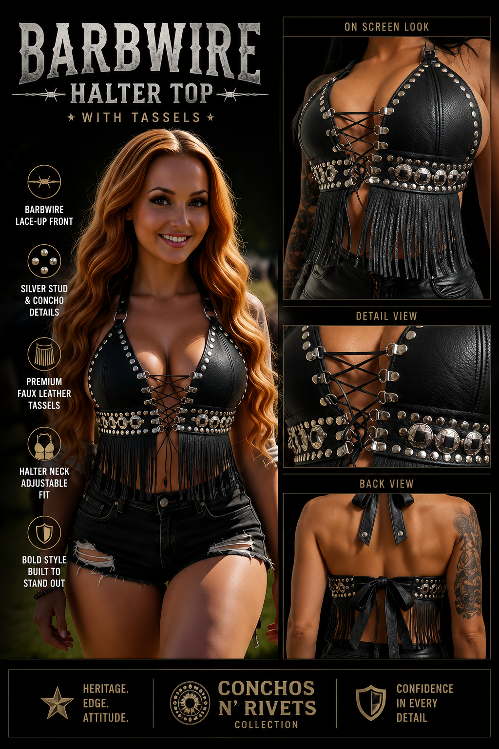 BARBWIRE HALTER TOP WITH TASSELS