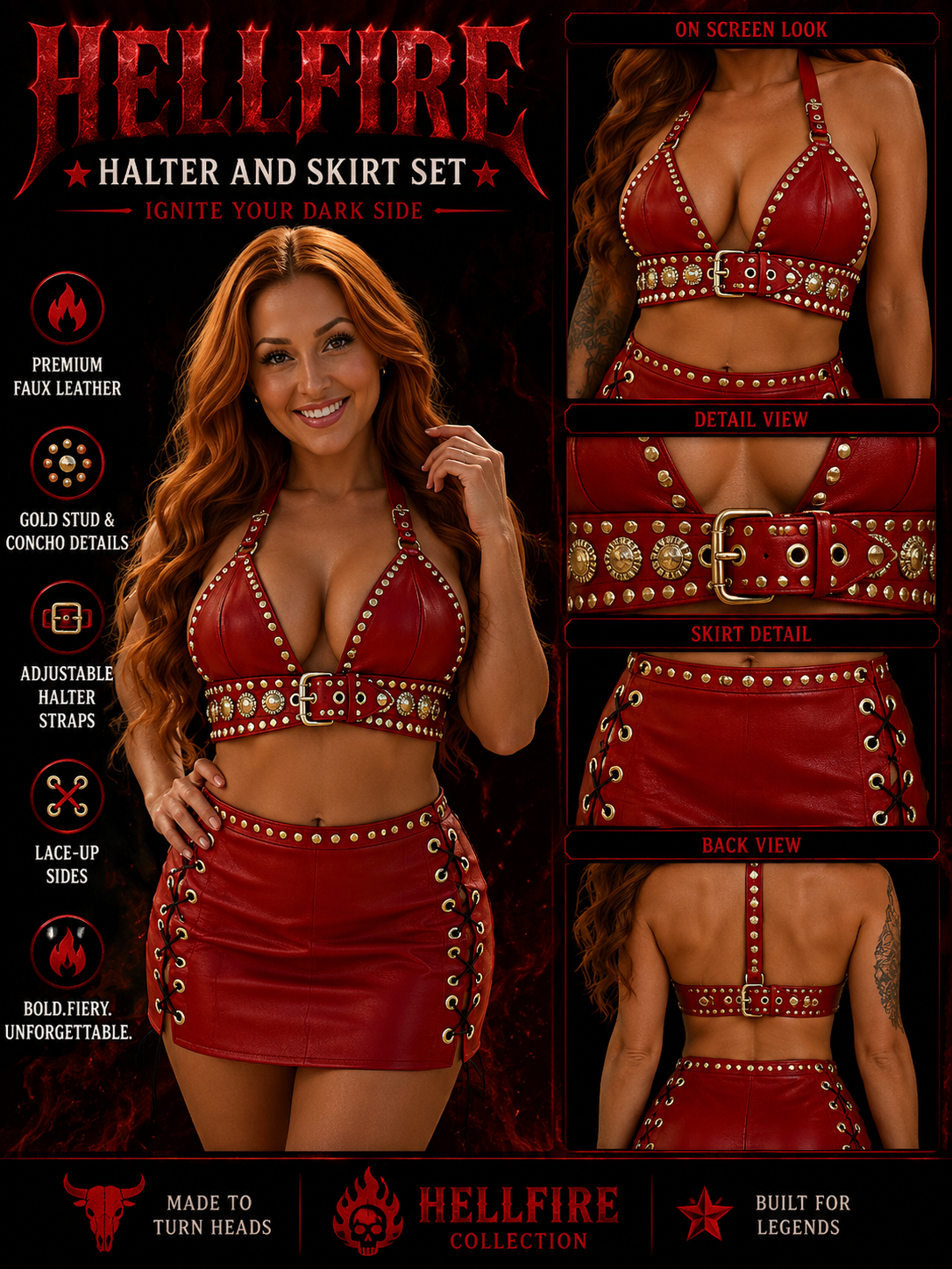HELLFIRE HALTER AND SKIRT SET